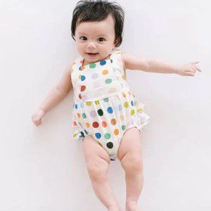 NWT Ollie Jay (Boutique Brand) Polka Dot Bubble Romper with Open Back Detail